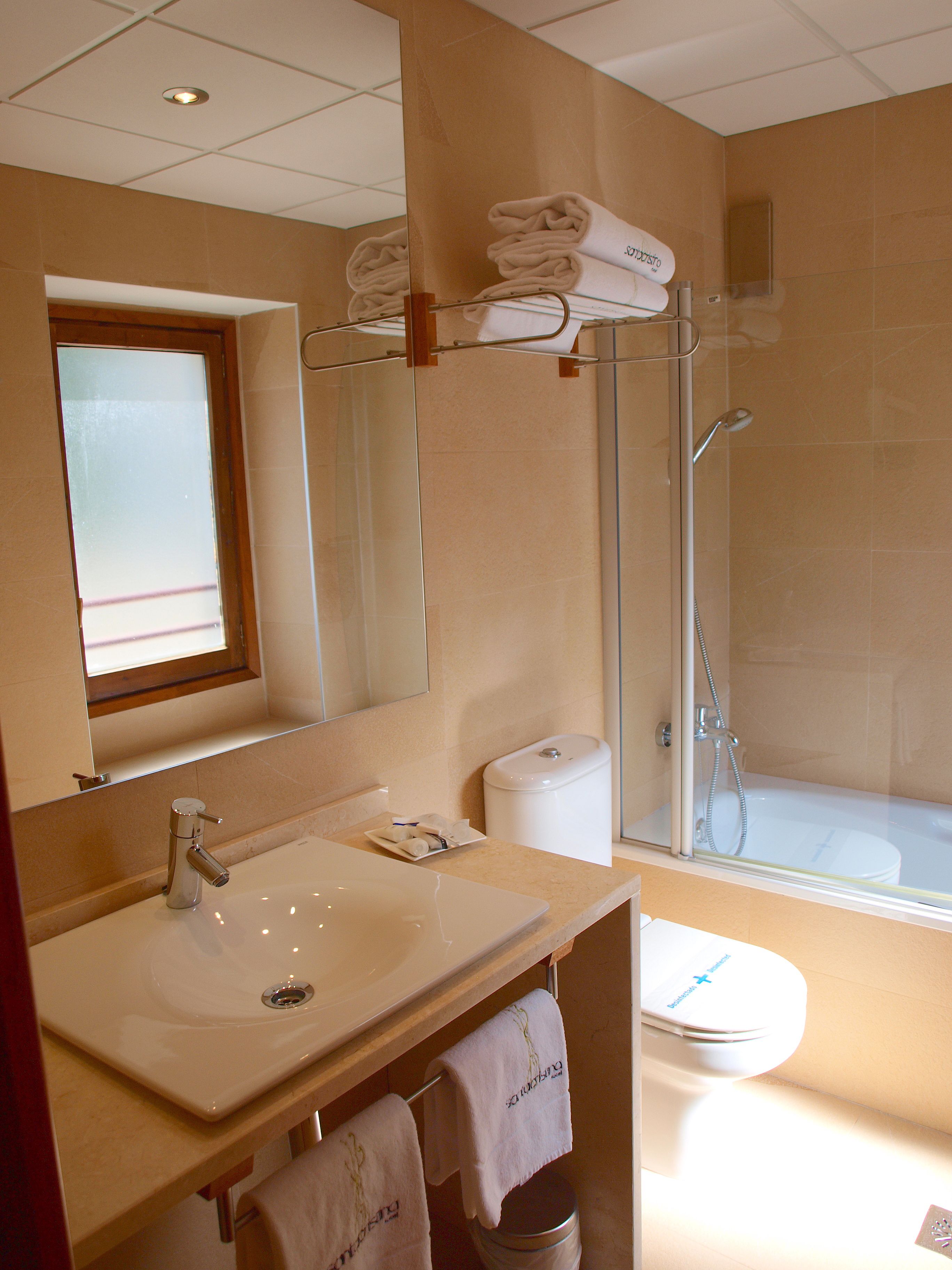 free toiletries, hair dryer, towels