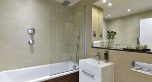Eco-friendly toiletries, hair dryer, towels, soap