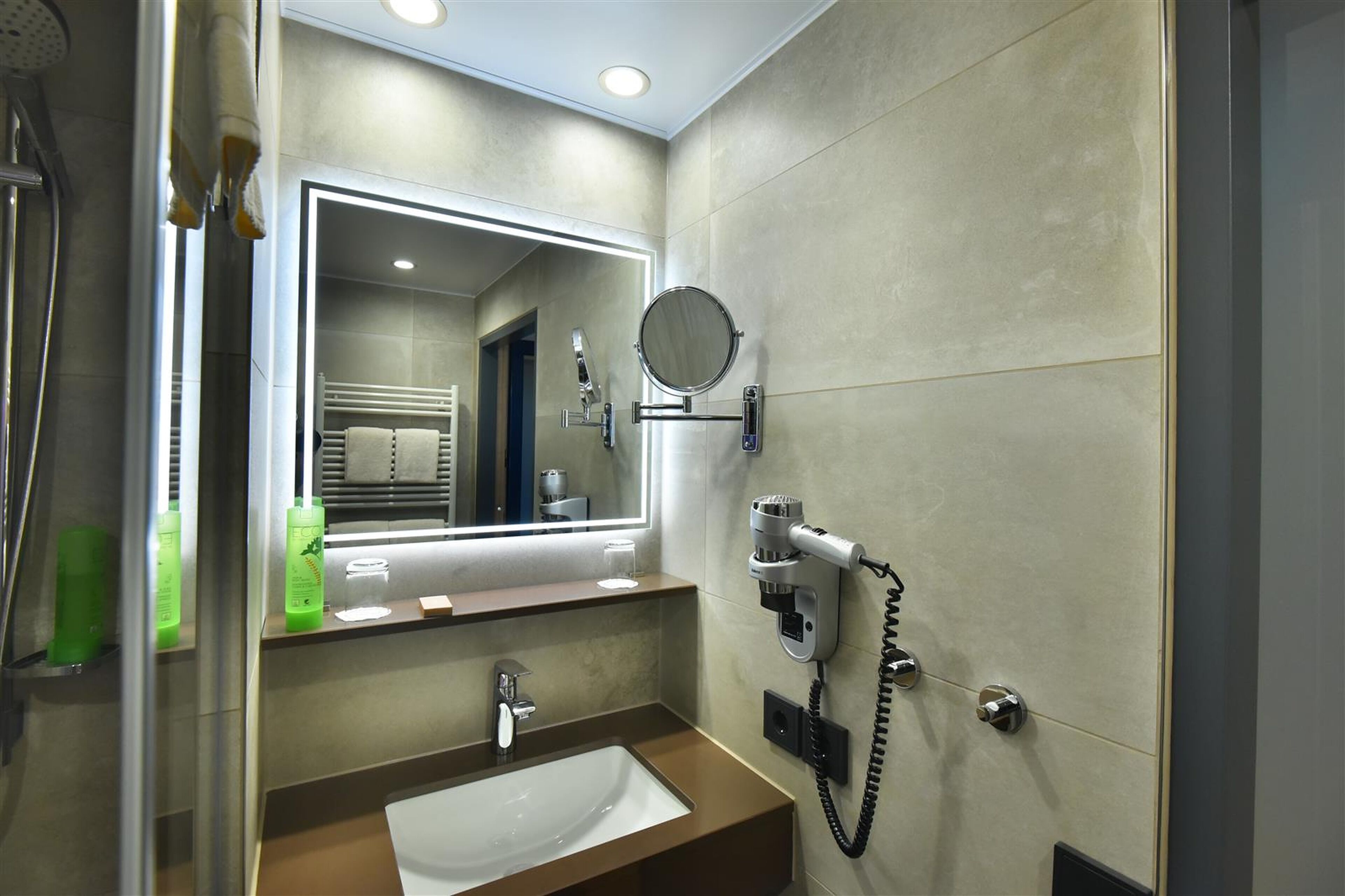 free toiletries, hair dryer, towels