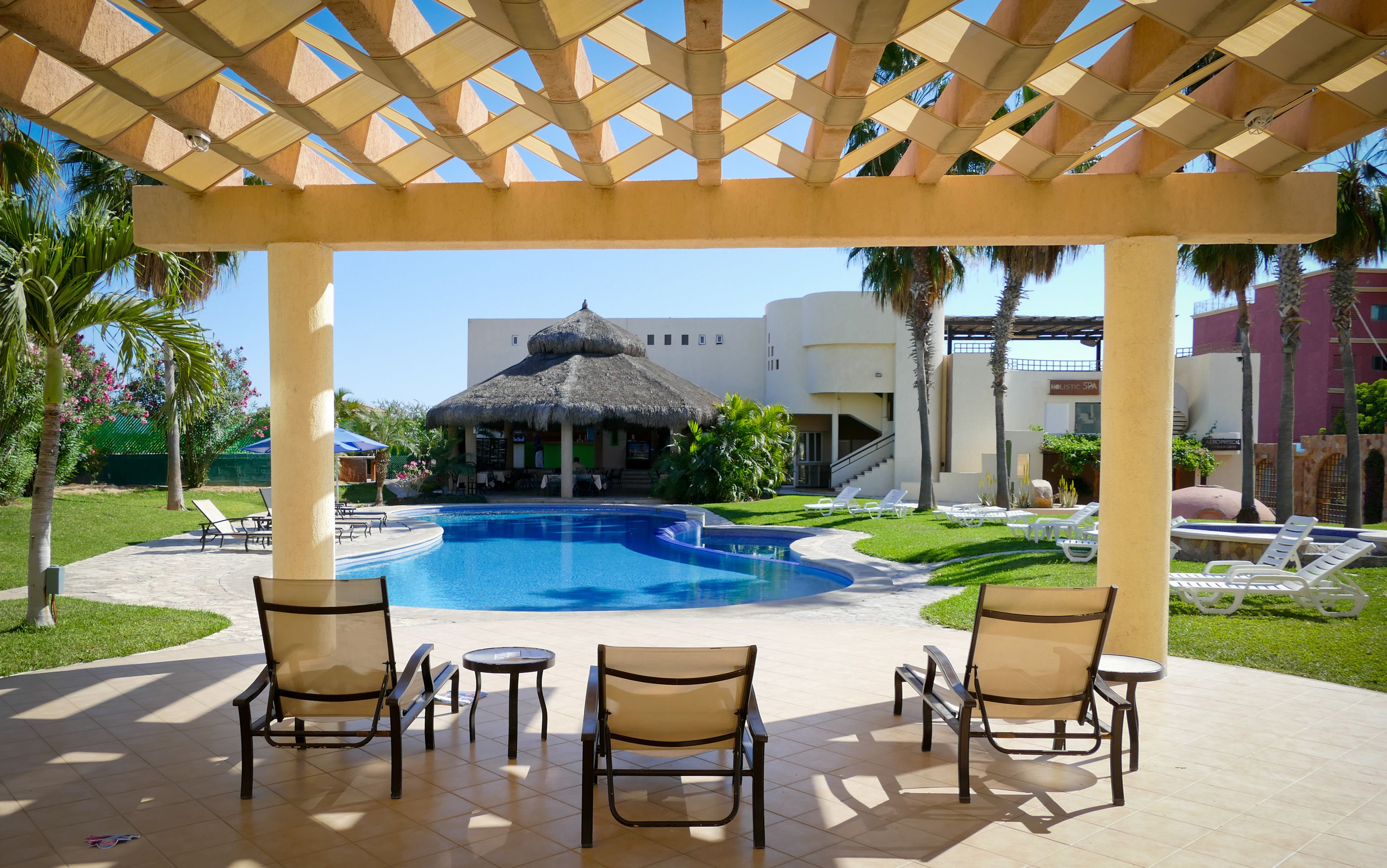 Outdoor pool, pool umbrellas