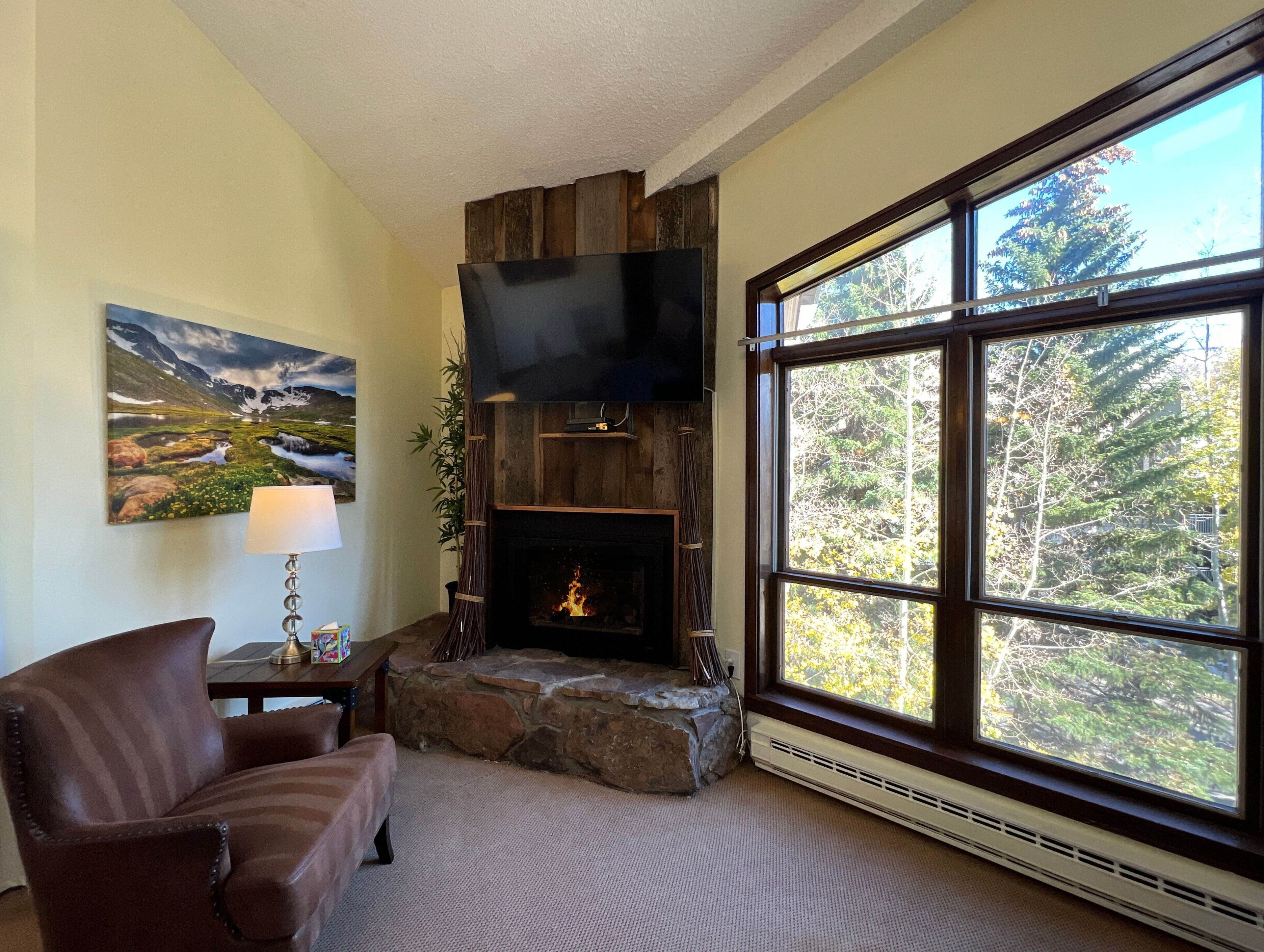 Loft Tradition, non-fumeurs | Coin séjour | Télévision LCD, cheminée, lecteur de DVD, services de streaming