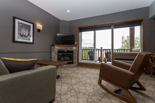 Televisión 43 pulgadas con canales de televisión por cable, chimenea