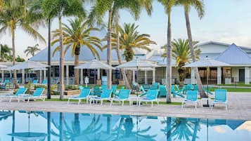 2 outdoor pools, open 8:00 AM to 7:00 PM, pool umbrellas, sun loungers