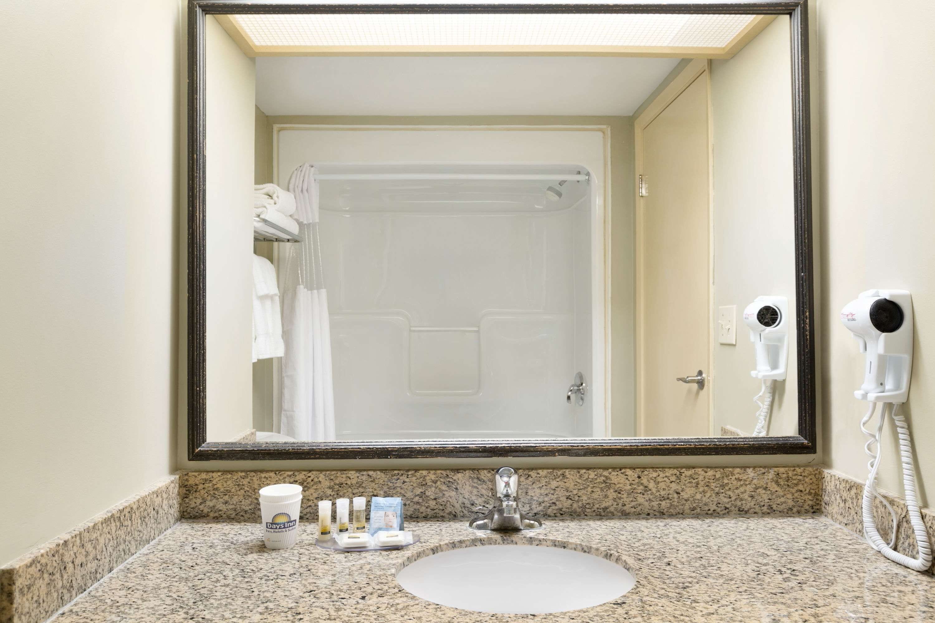 free toiletries, hair dryer, towels