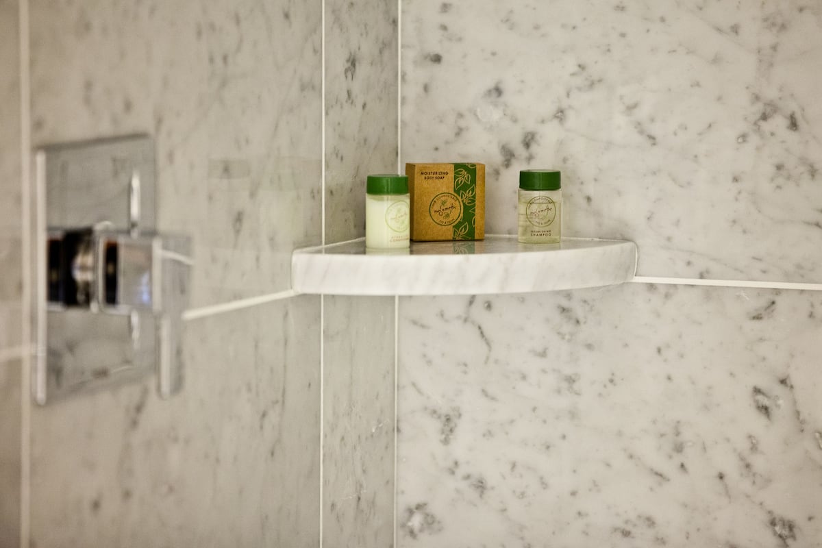 free toiletries, hair dryer, towels, soap