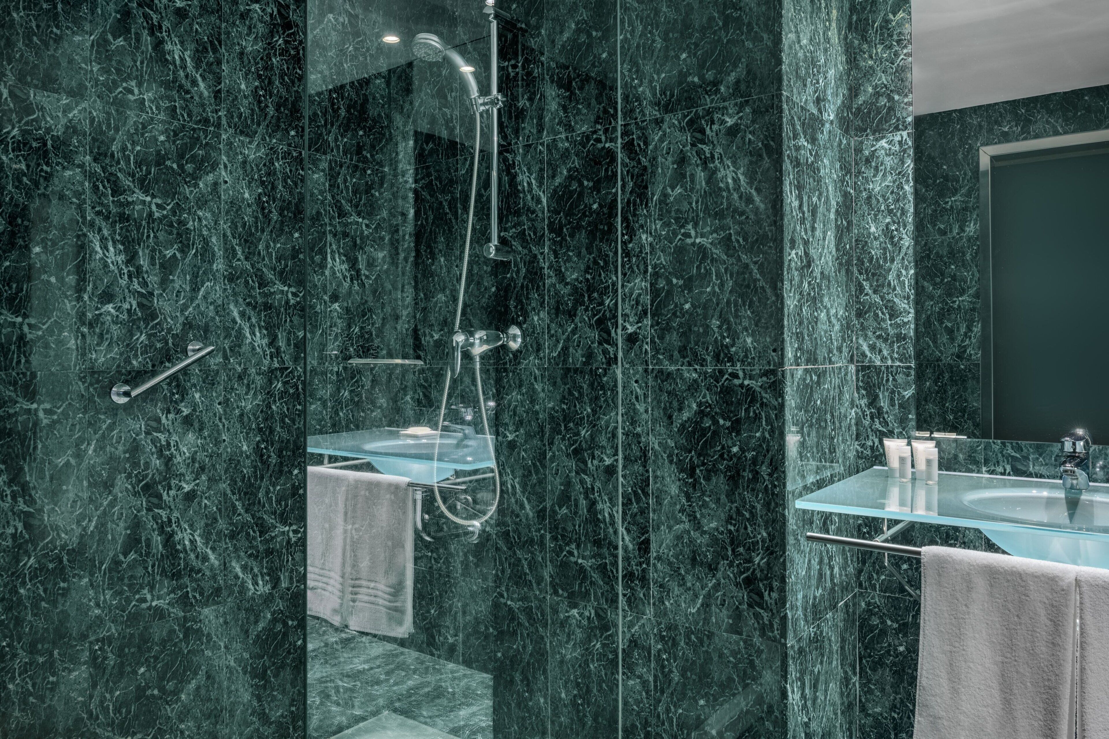 combined shower/bathtub, free toiletries, hair dryer, bidet