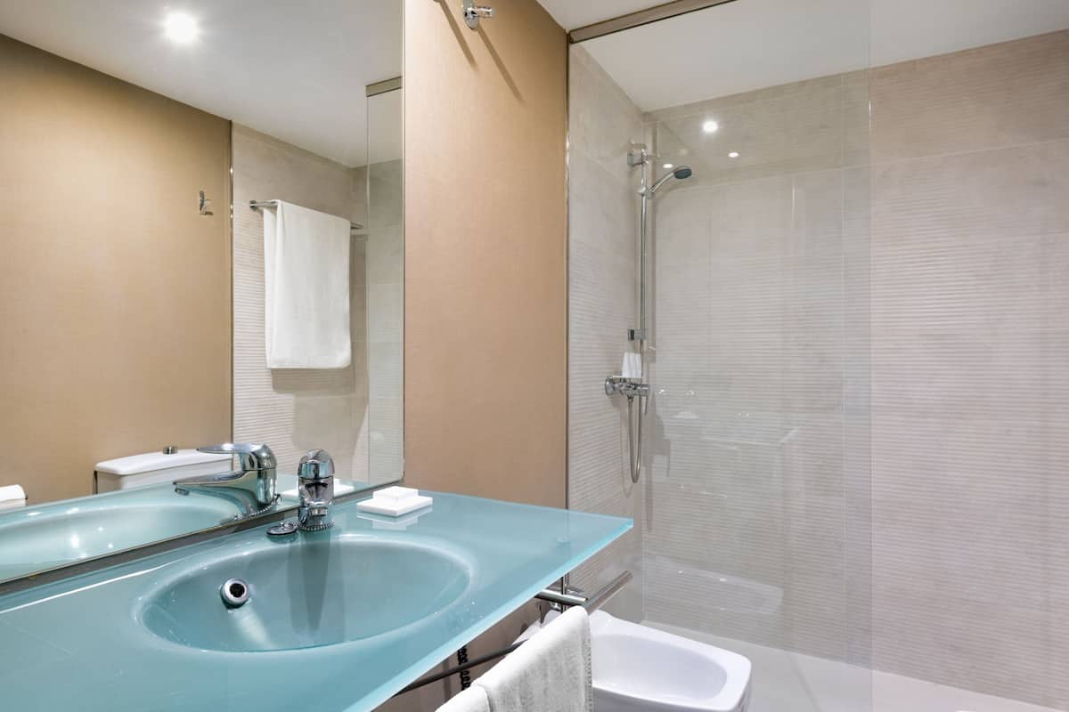 standard room, 1 queen bed | bathroom | separate bathtub and shower, designer toiletries, hair dryer, towels