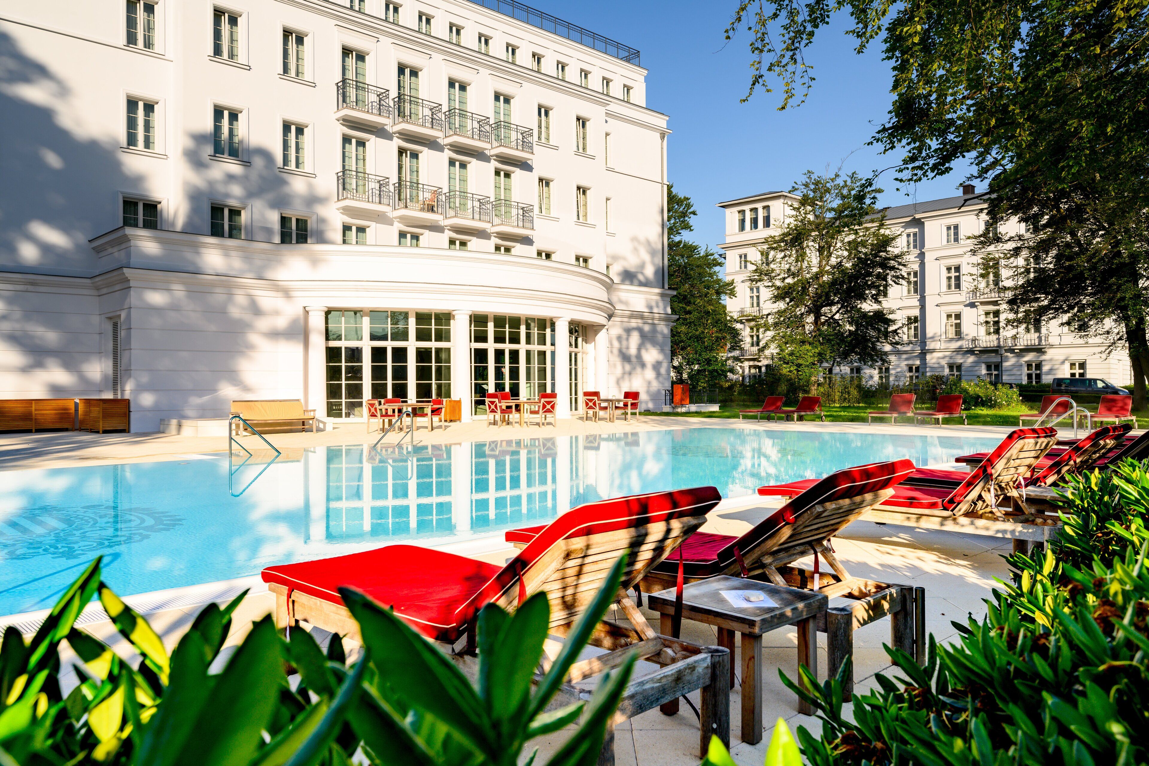 indoor pool, outdoor pool, pool loungers