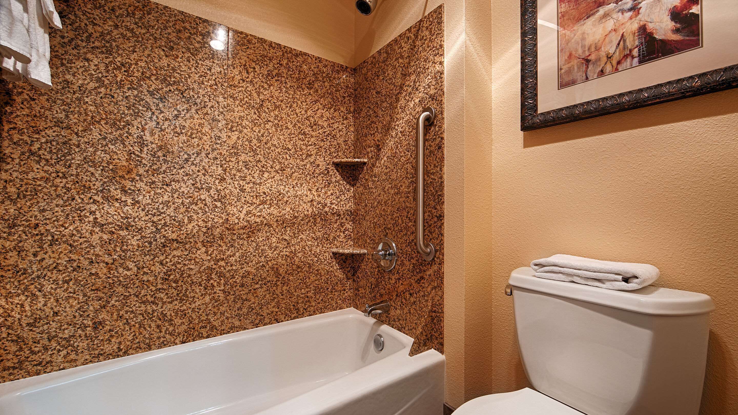 free toiletries, hair dryer, towels