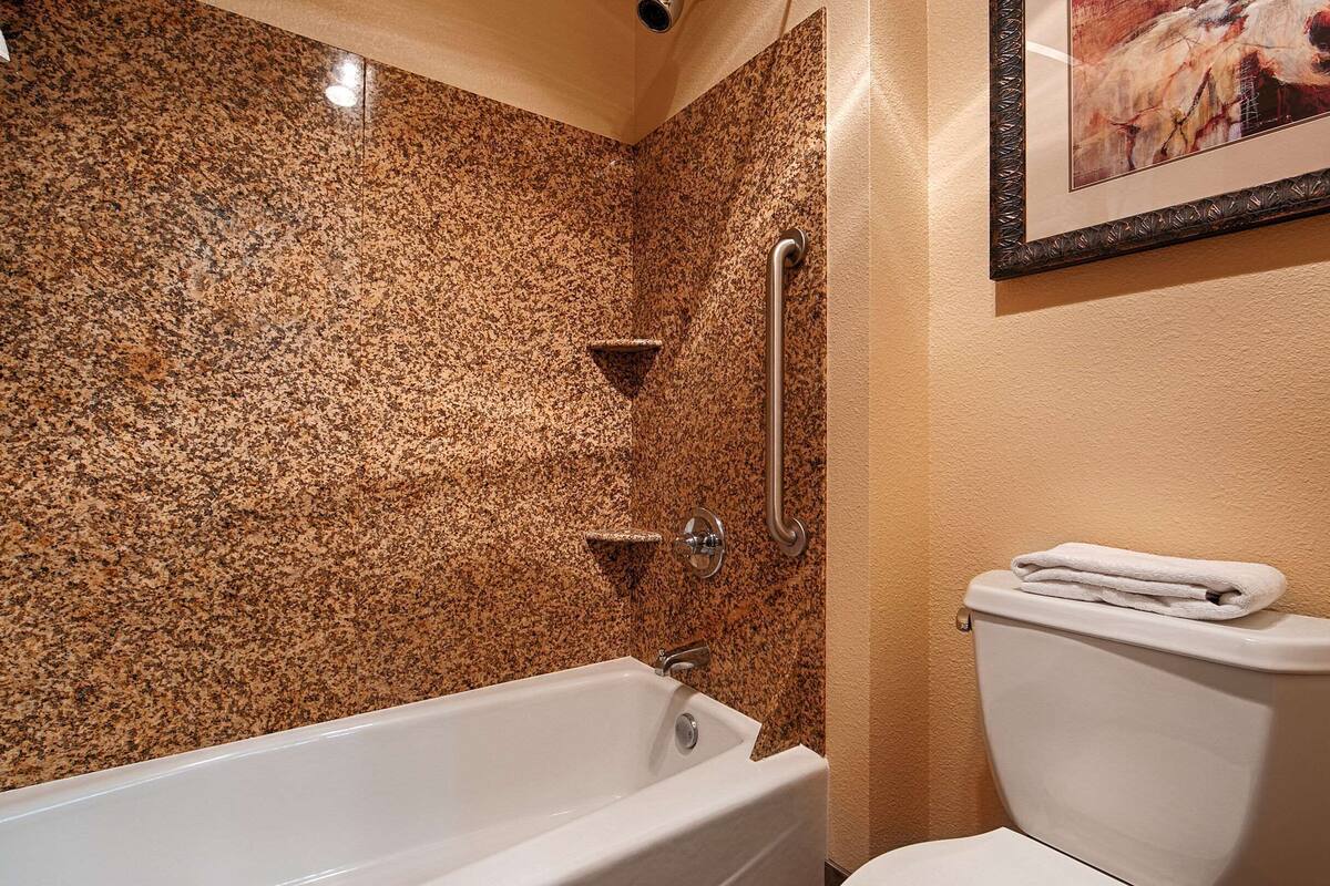 free toiletries, hair dryer, towels