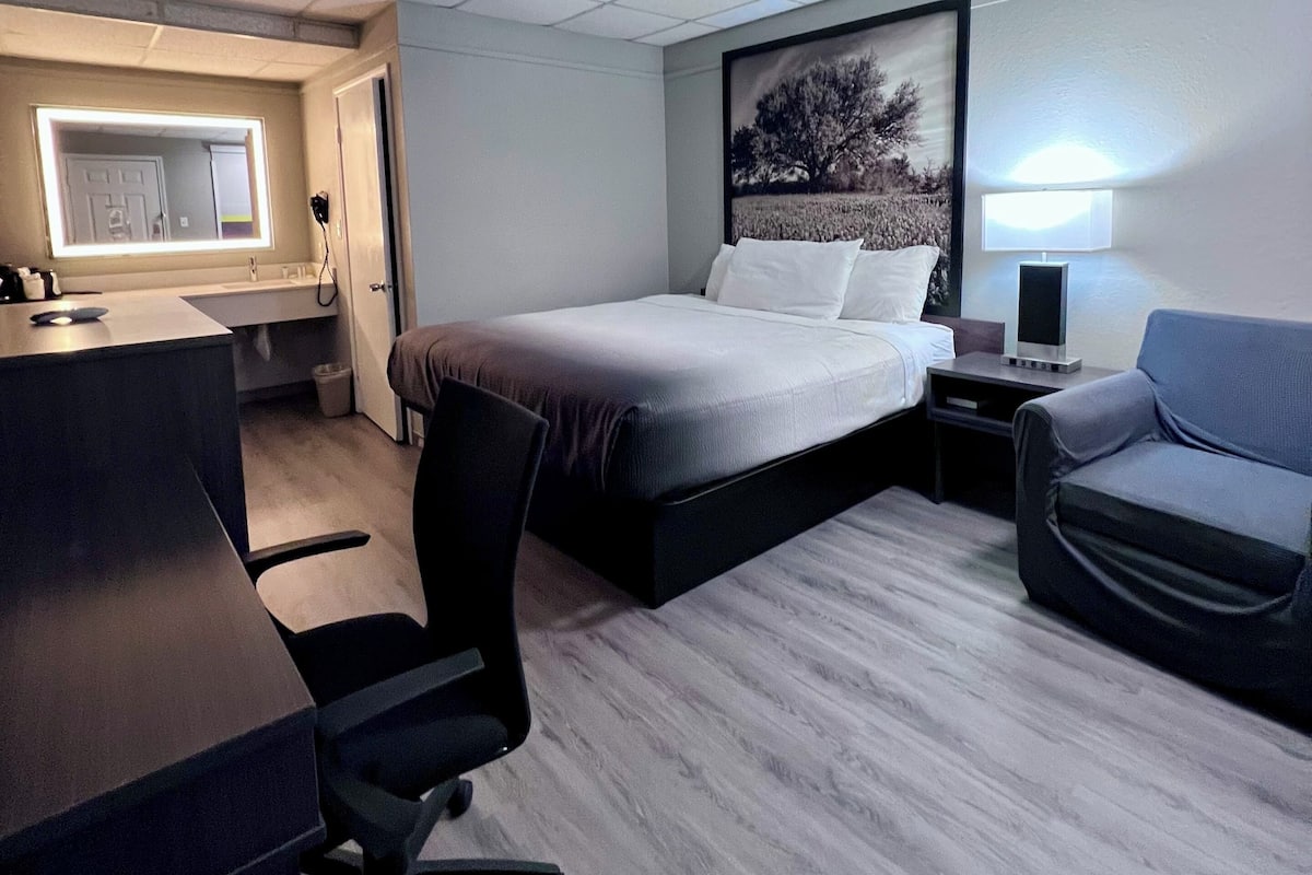 Room, 1 King Bed, Mobility Accessible, Non Smoking (Roll-In Shower) | Desk, laptop workspace, iron/ironing board, free WiFi