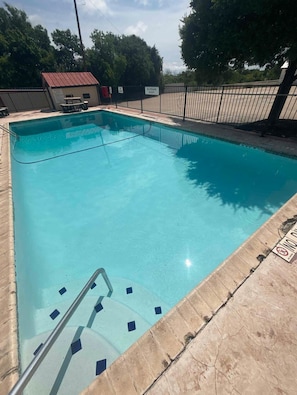 Outdoor pool, open 10 AM to 10 PM, pool umbrellas, sun loungers
