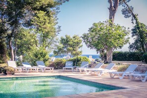 Indoor pool, outdoor pool, sun loungers