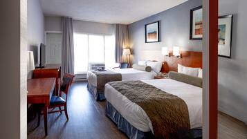 Premium Room, 2 Double Beds, Non Smoking | Desk, laptop workspace, blackout drapes, iron/ironing board