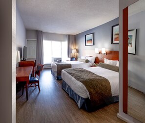 Premium Room, 2 Double Beds, Non Smoking | Desk, laptop workspace, blackout curtains, iron/ironing board