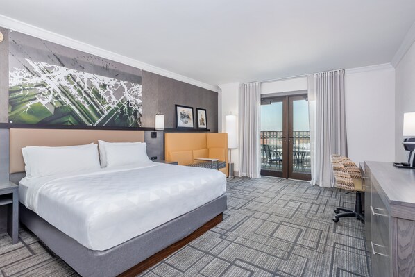 Desk, laptop workspace, blackout curtains, iron/ironing board