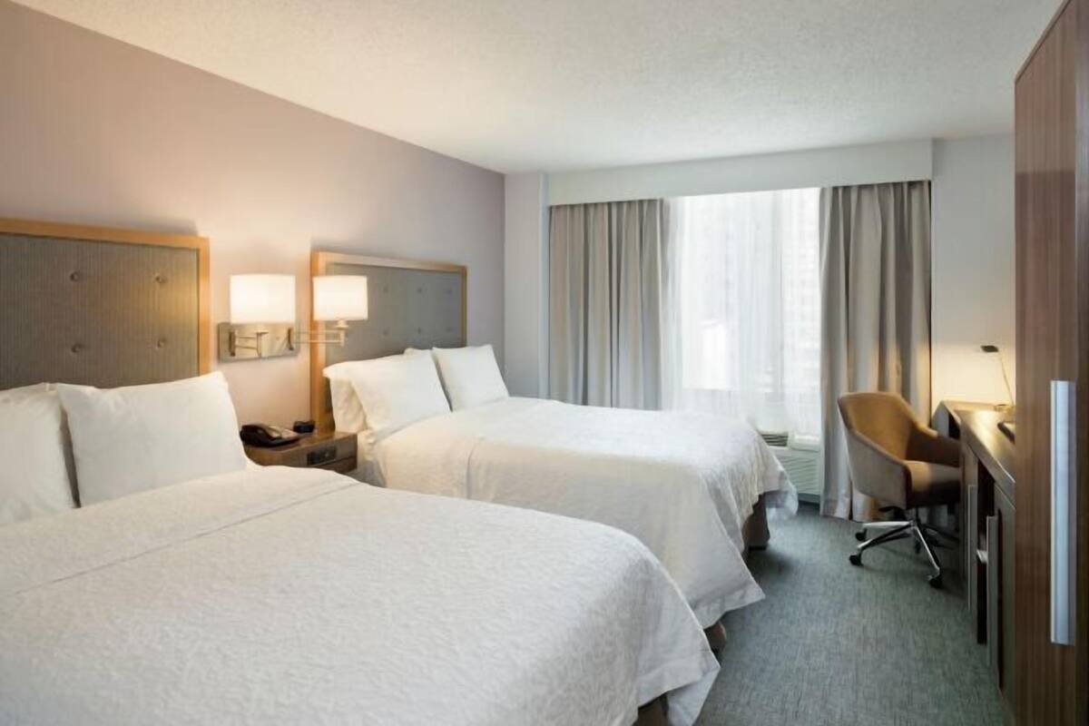 In-room safe, desk, laptop workspace, blackout curtains