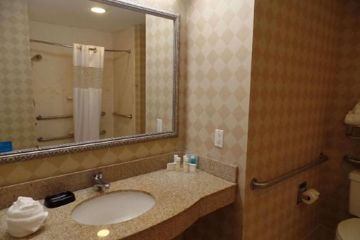 Bathtub, hair dryer, towels