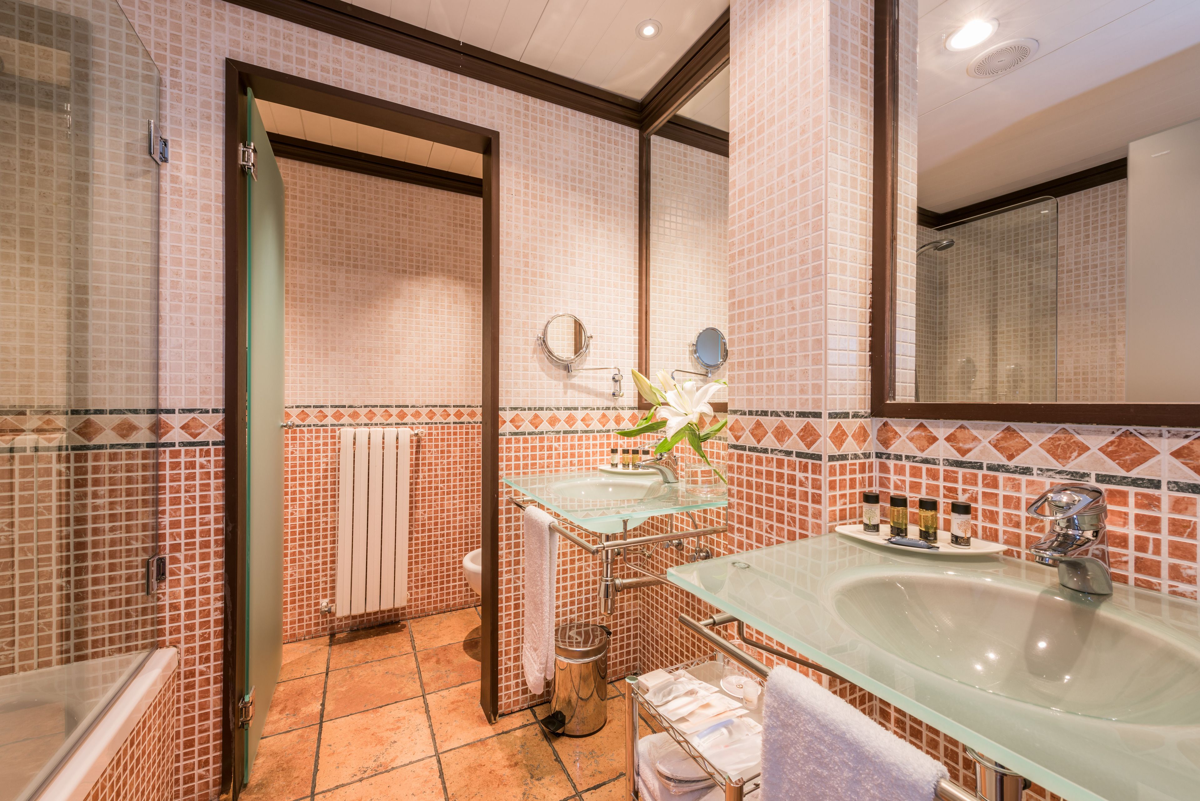 hair dryer, bathrobes, slippers, towels