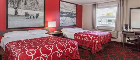 Desk, laptop workspace, blackout drapes, soundproofing