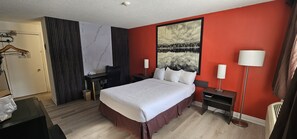 Desk, laptop workspace, blackout curtains, soundproofing