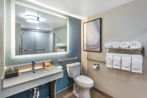 Standard Room, 1 King Bed with Sofa bed, Non Smoking (Mobility/Hearing Access, Roll-in Shwr) | Bathroom | Free toiletries, hair dryer, towels