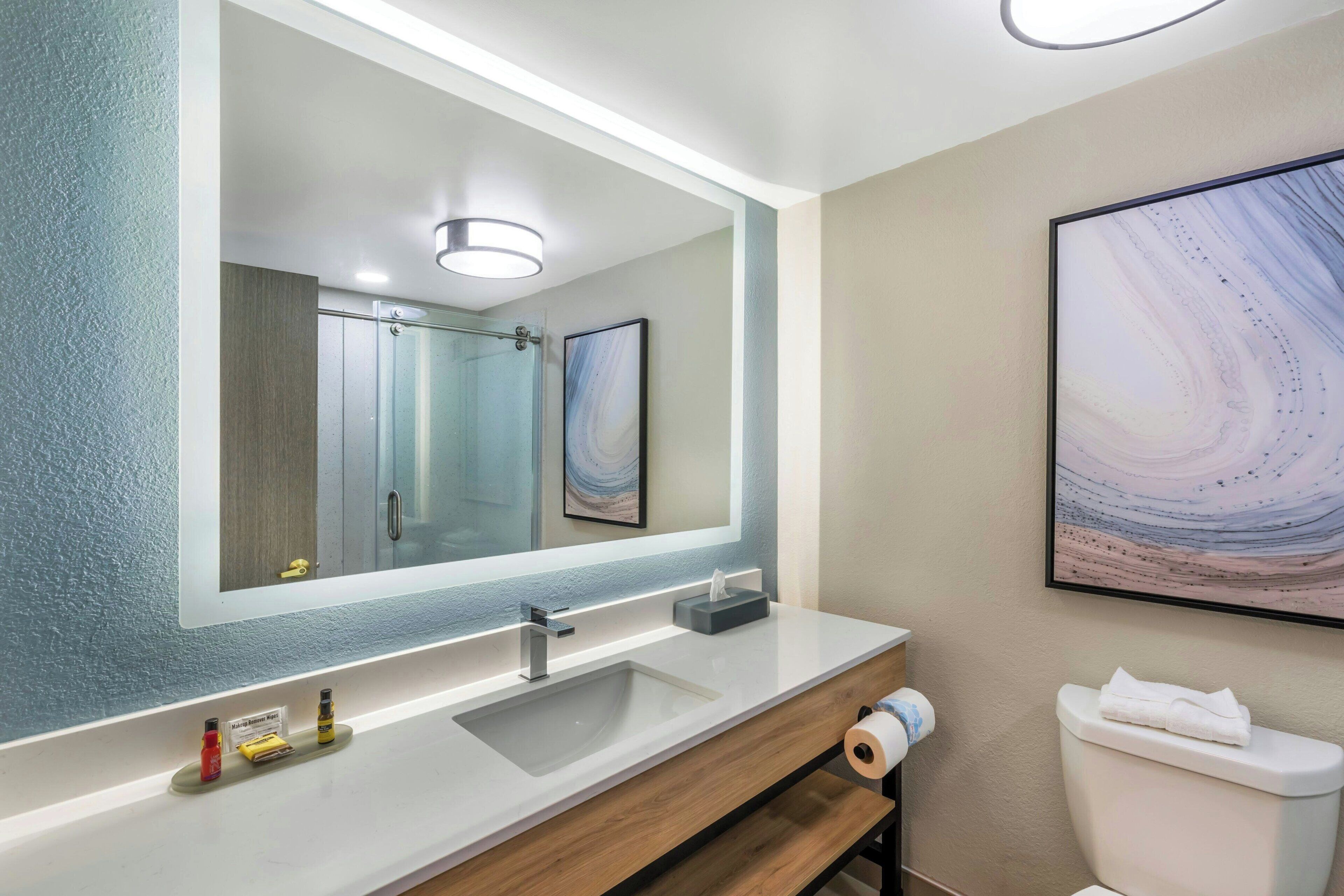 premium bedding, desk, laptop workspace, iron/ironing board