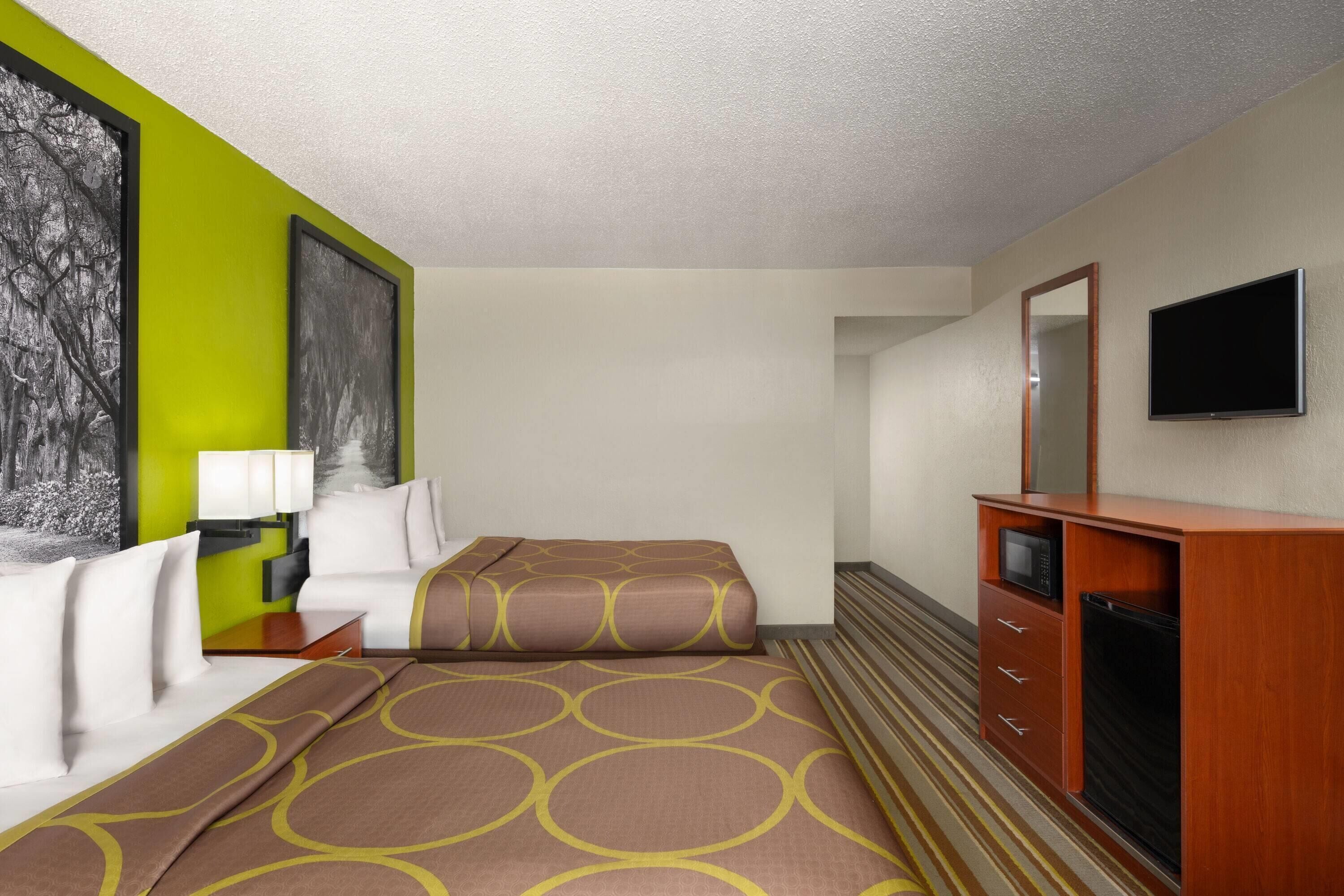 Down comforters, pillowtop beds, blackout drapes, iron/ironing board