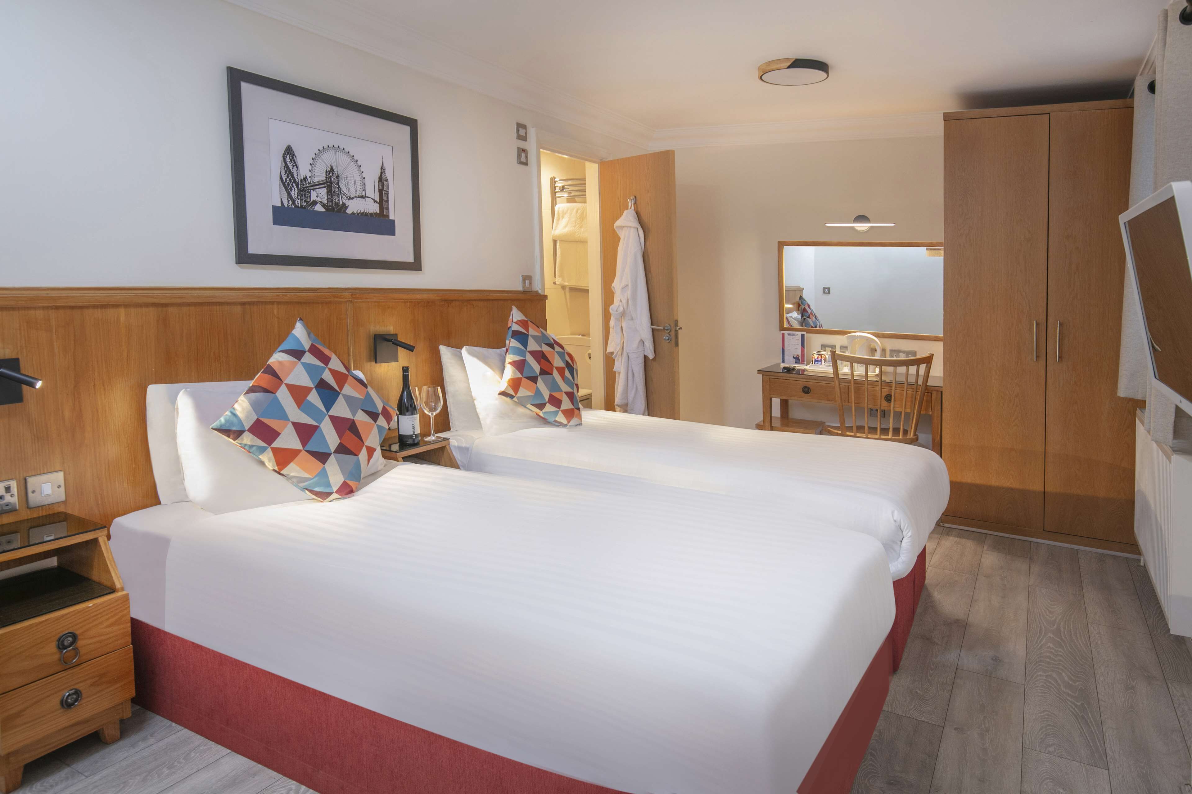 In-room safe, desk, laptop workspace, blackout curtains