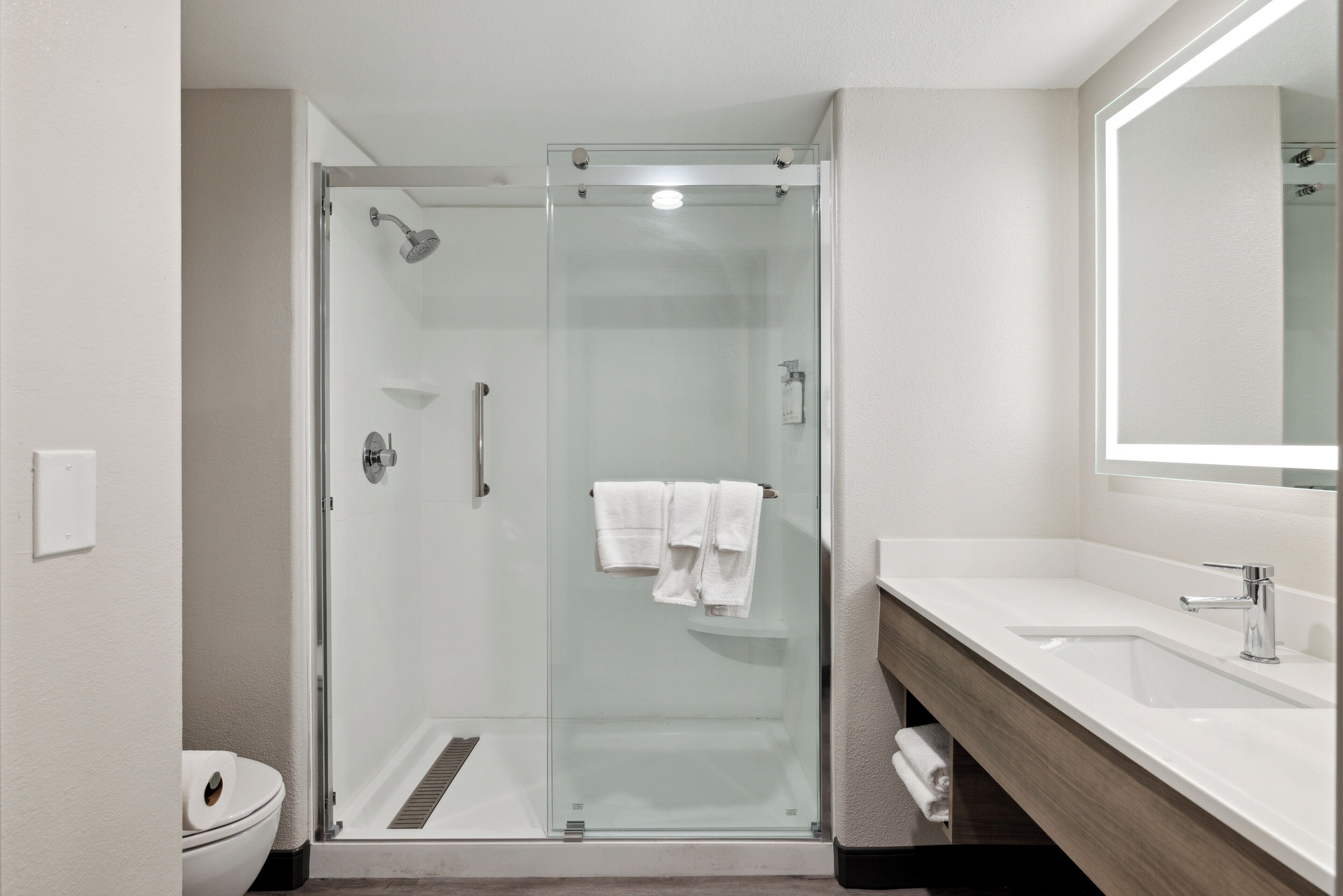 combined shower/bathtub, free toiletries, hair dryer