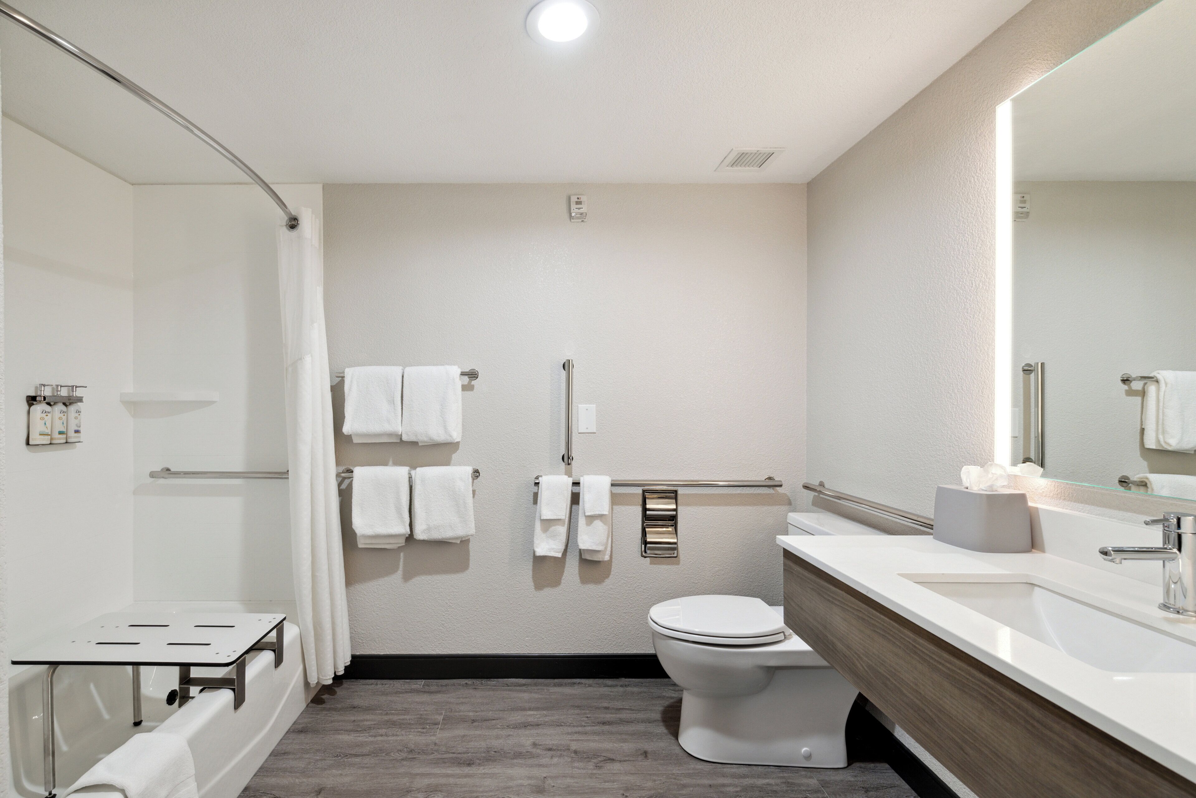 suite, 1 king bed, accessible bathtub (communications, mobility) | bathroom | combined shower/bathtub, free toiletries, hair dryer