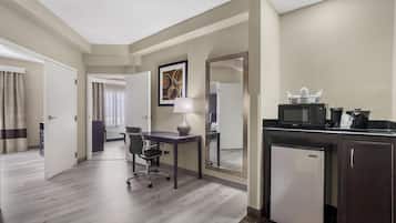 Desk, blackout curtains, iron/ironing board, free rollaway beds