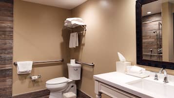 Un baño con inodoro, lavabo y espejo.