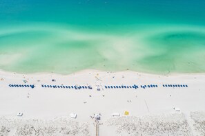 On the beach, sun loungers, beach umbrellas, beach massages