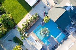 Outdoor pool, sun loungers