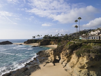 On the beach, sun loungers, beach umbrellas, beach towels at Montage Laguna Beach