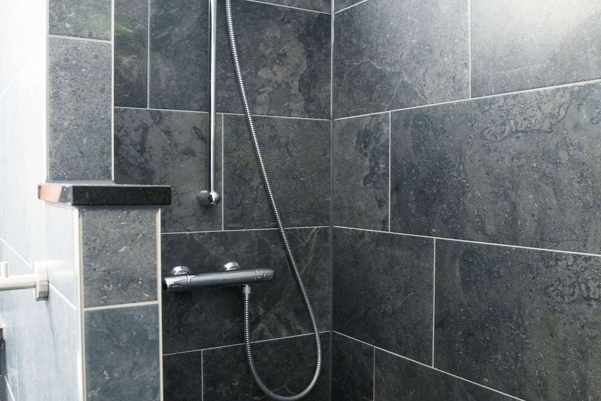 shower, rainfall showerhead, free toiletries, hair dryer