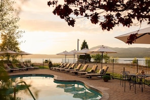 Outdoor pool, pool umbrellas, pool loungers