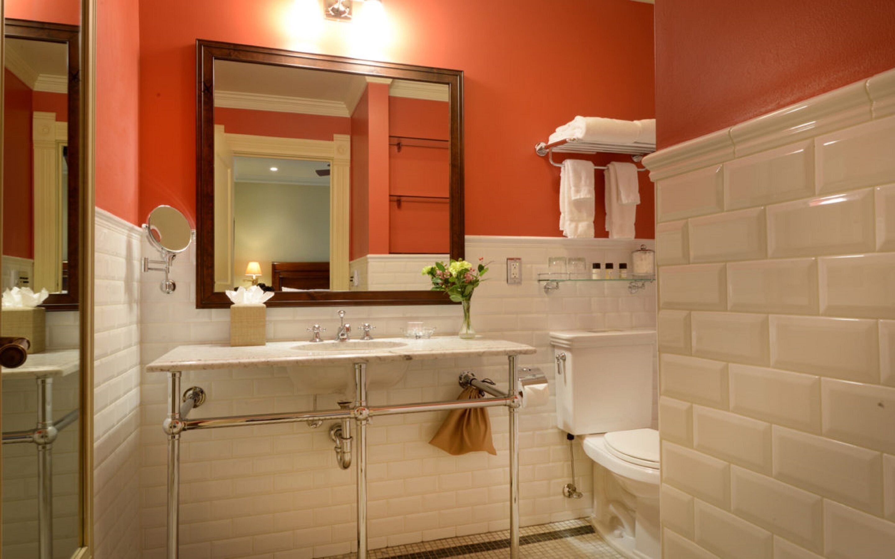 combined shower/bathtub, free toiletries, hair dryer, bathrobes