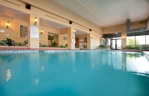 Indoor pool, open 6:00 AM to 10:00 PM, pool loungers