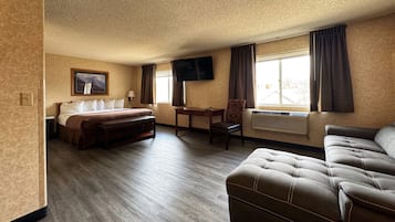 1 bedroom, desk, blackout drapes, iron/ironing board