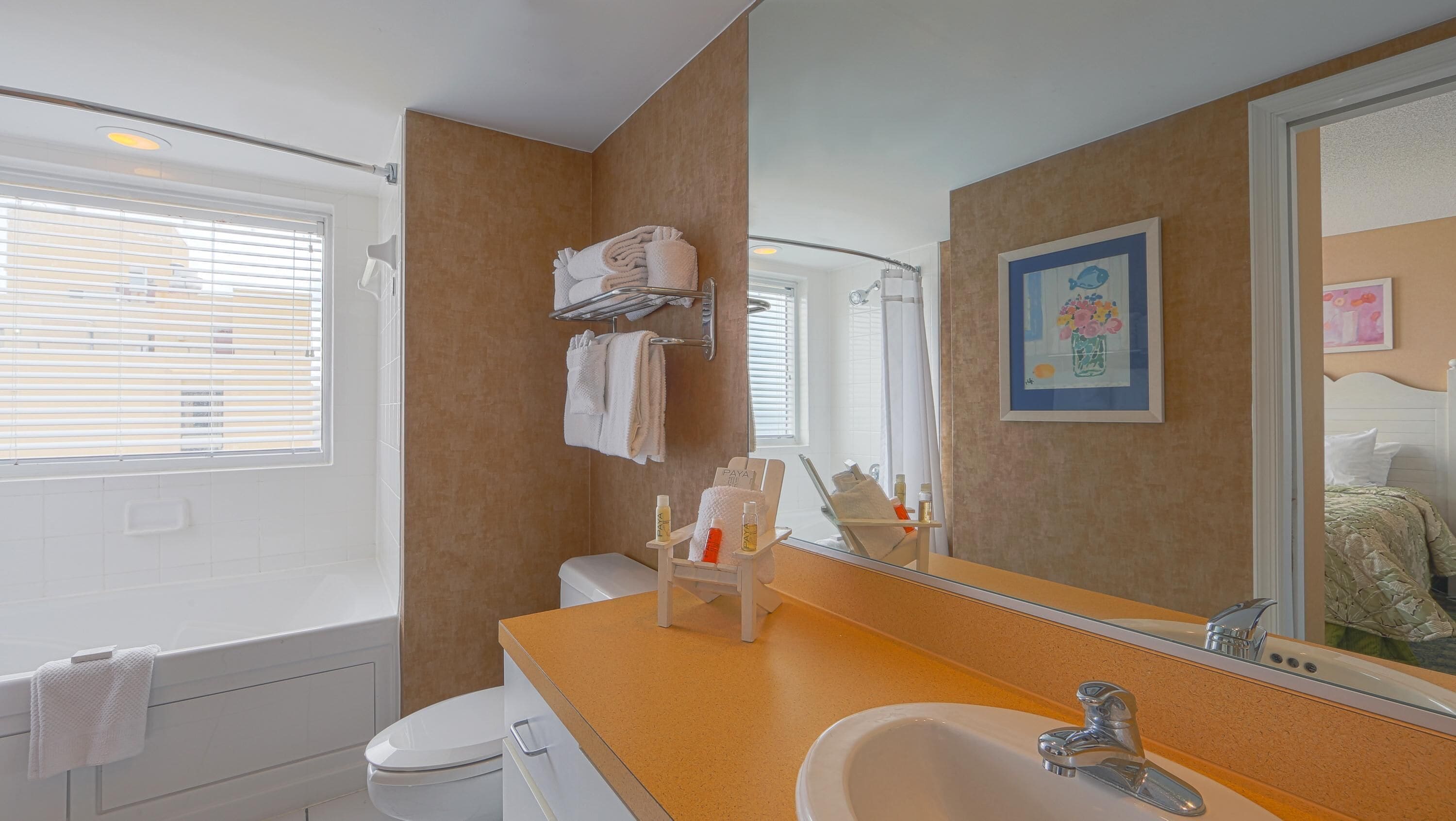 free toiletries, hair dryer, towels