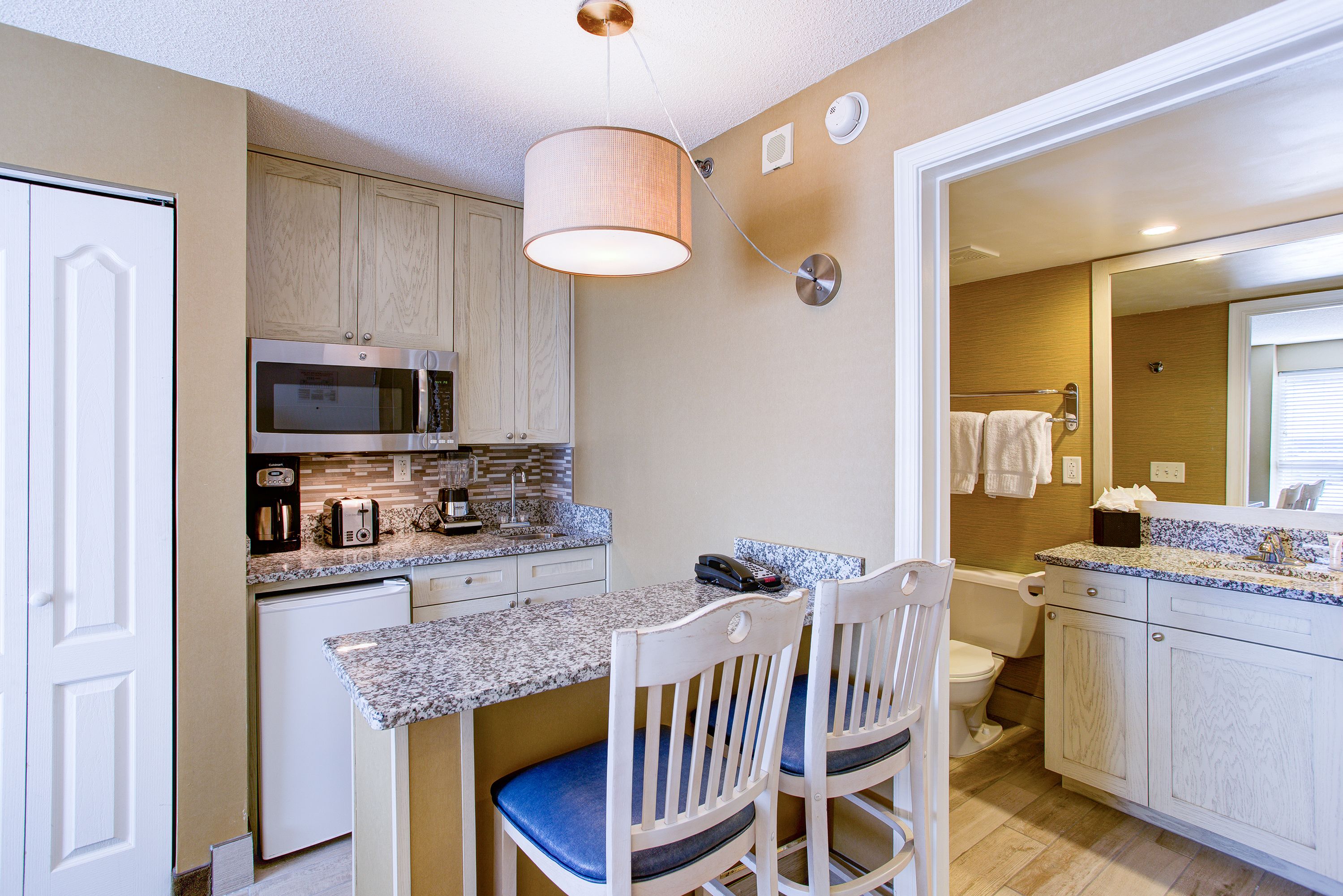 microwave, coffee/tea maker, paper towels