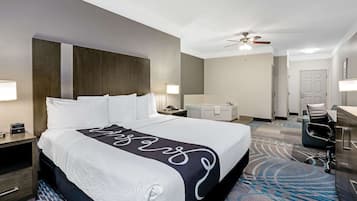Deluxe Suite 1 King Bed, Accessible, with sleeper sofa | Premium bedding, desk, iron/ironing board, free cribs/infant beds