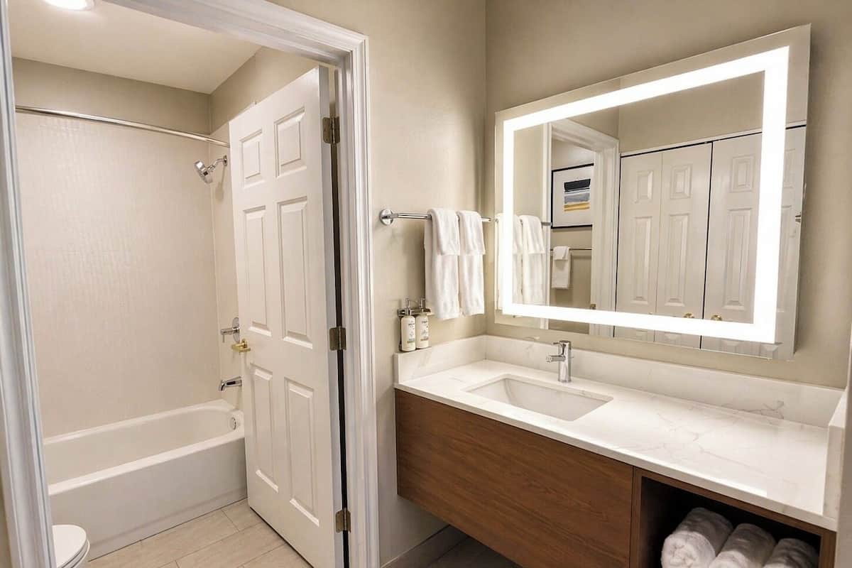 Tina con regadera, amenidades de baño gratuitas, secadora de cabello