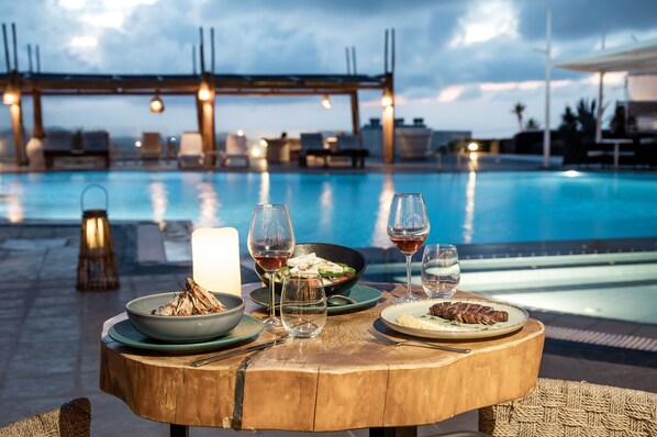 Mediterranean cuisine, pool views 