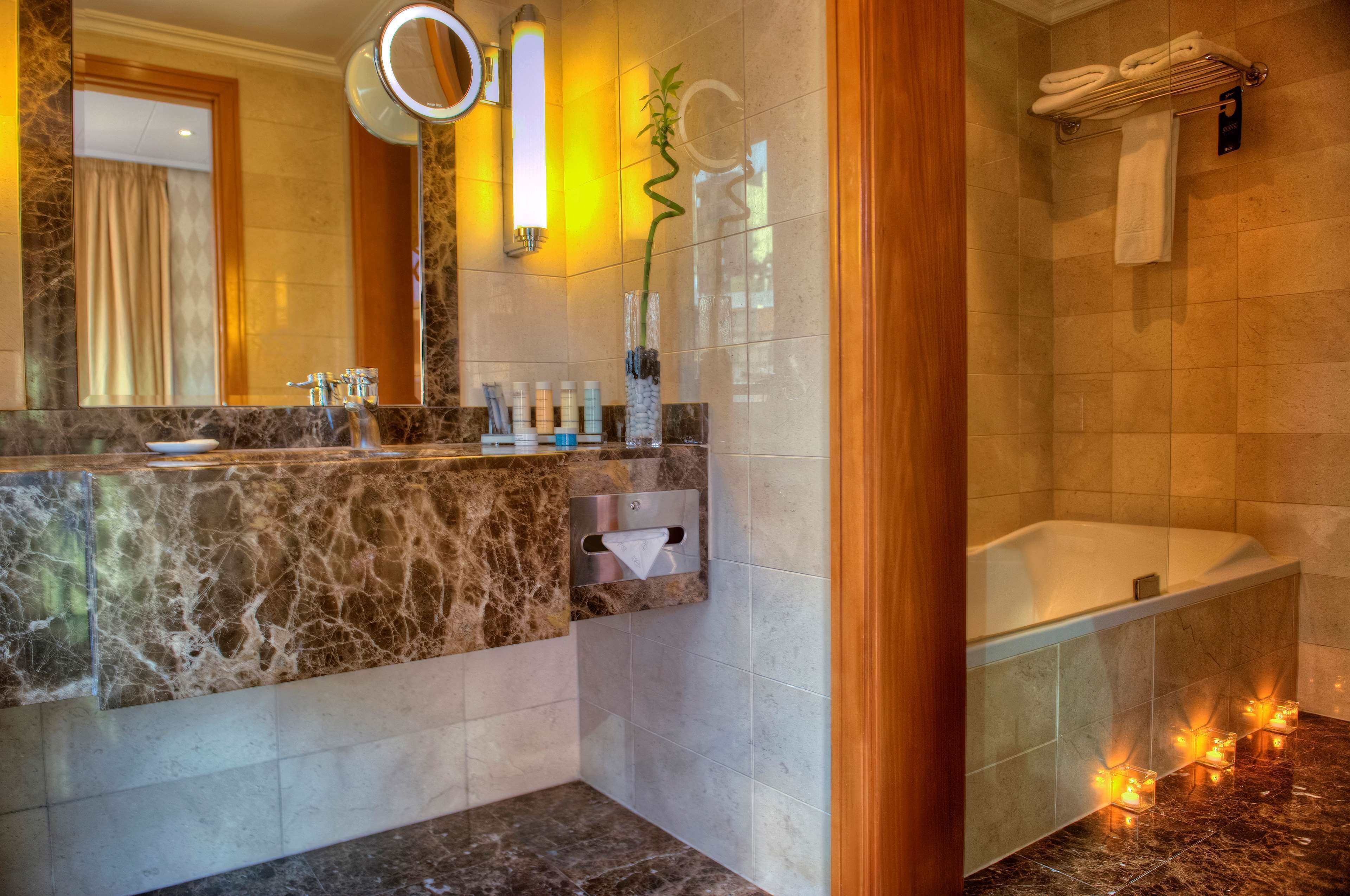 combined shower/bathtub, free toiletries, hair dryer, bidet