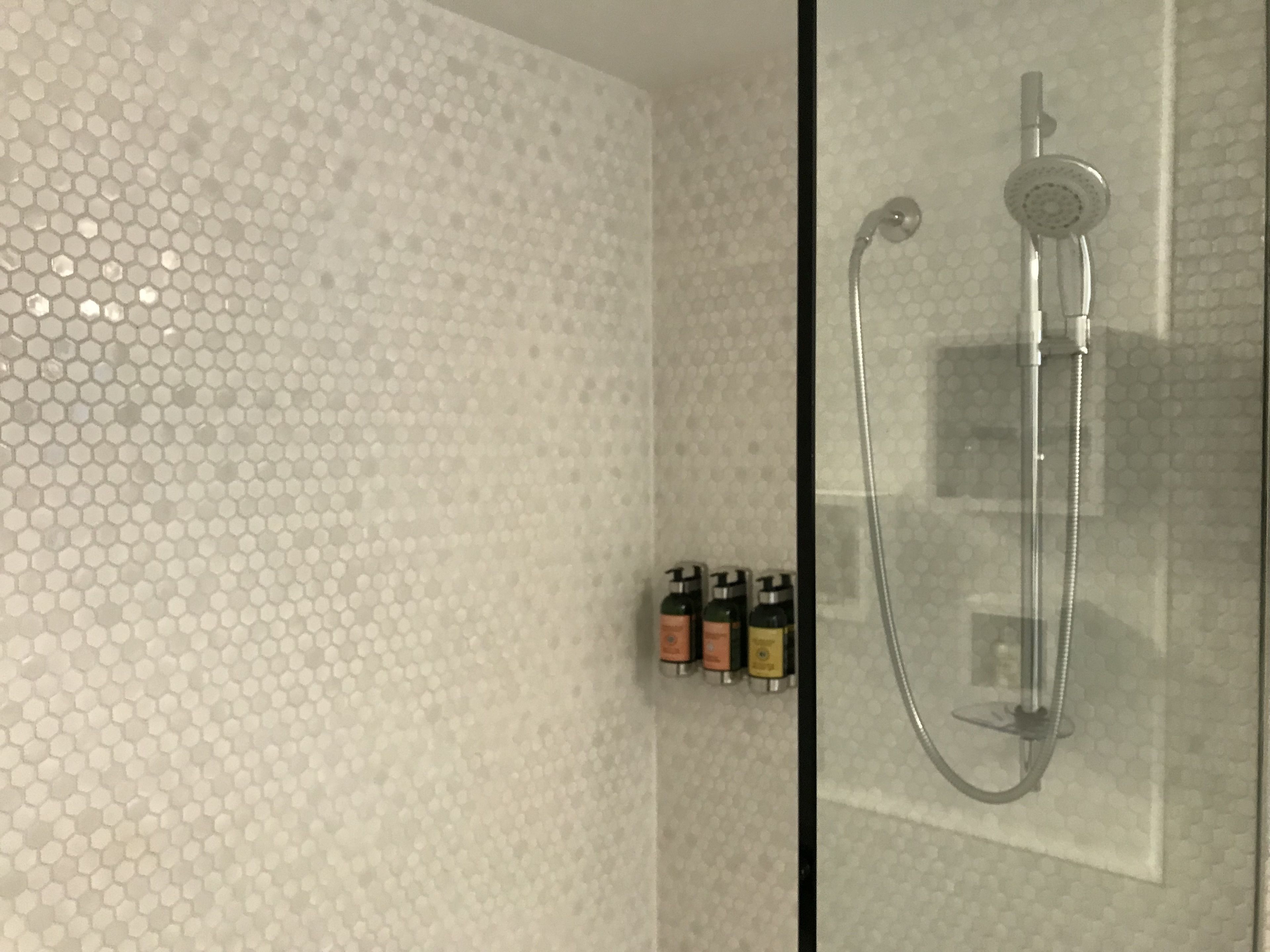 shower, designer toiletries, hair dryer, bathrobes