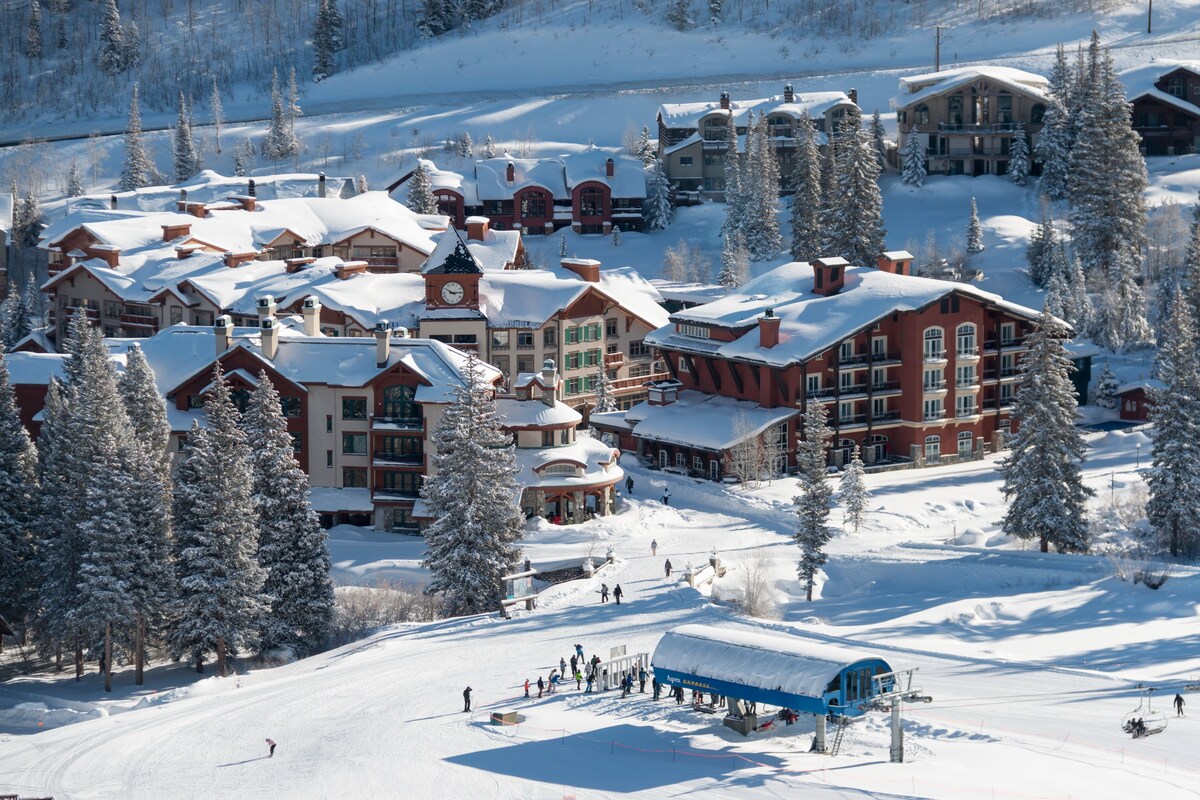 Exterior down mountain view of Solitude Village and the Apex express lift