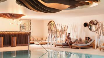 Indoor pool, open 10:00 AM to 9:00 PM, sun loungers